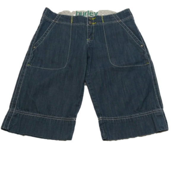 Hurley Vintage Junior's Blue Mid Rise Button Zipper Front Cotton Bermuda Short - Picture 2 of 13